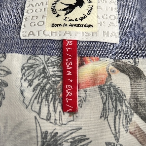 A Fish Named Fred Toucan Leaf Print Colorful Short Sleeve Shirt from Amsterdam M - Picture 12 of 14